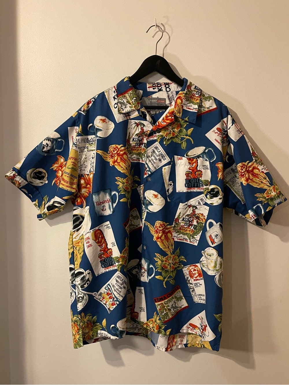 Vintage Point Zero Blue Kona Coffee Hawaiian Shirt XXL